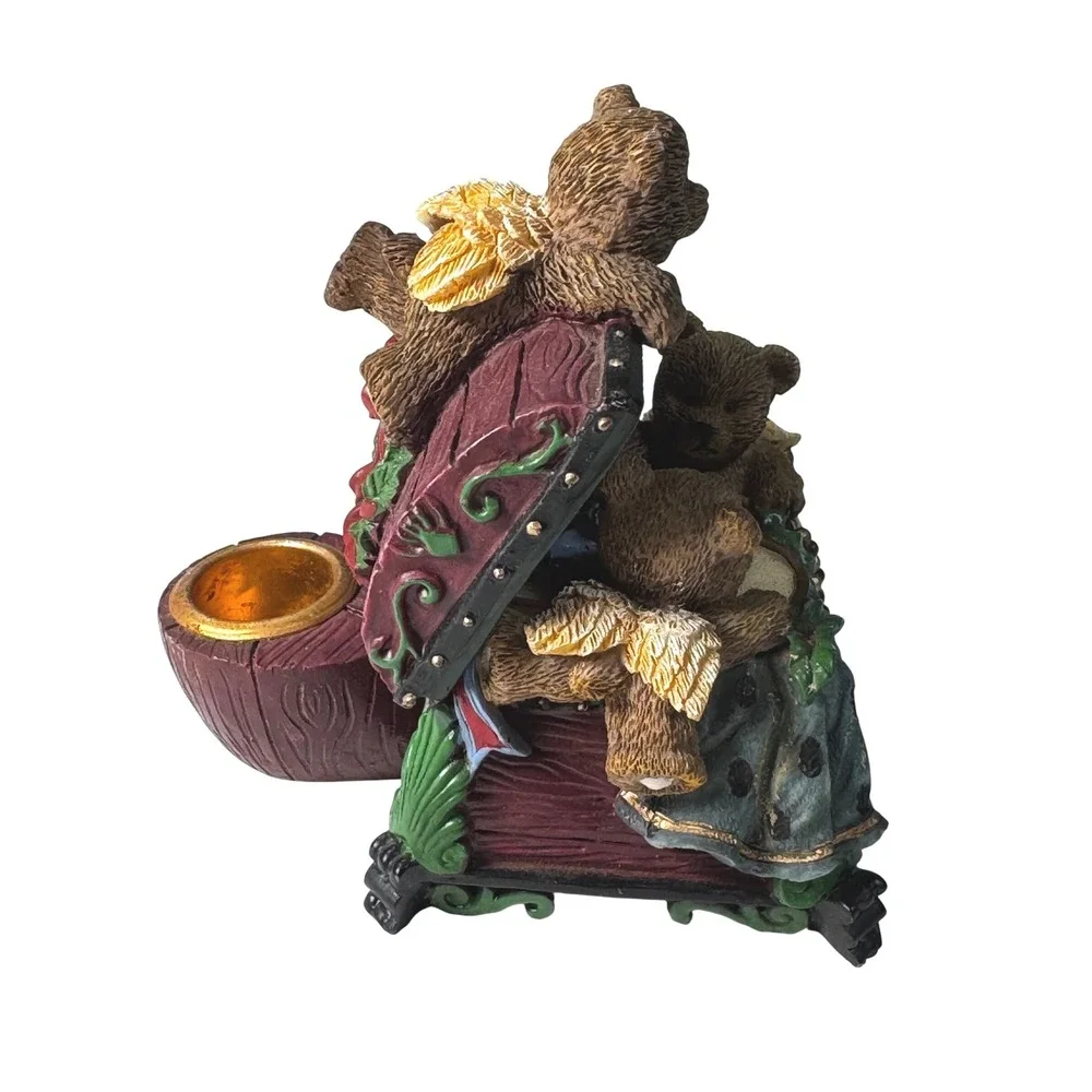 Adorable Teddy Bear Christmas‎ Treasure Chest Musical Trinket Box Figurine